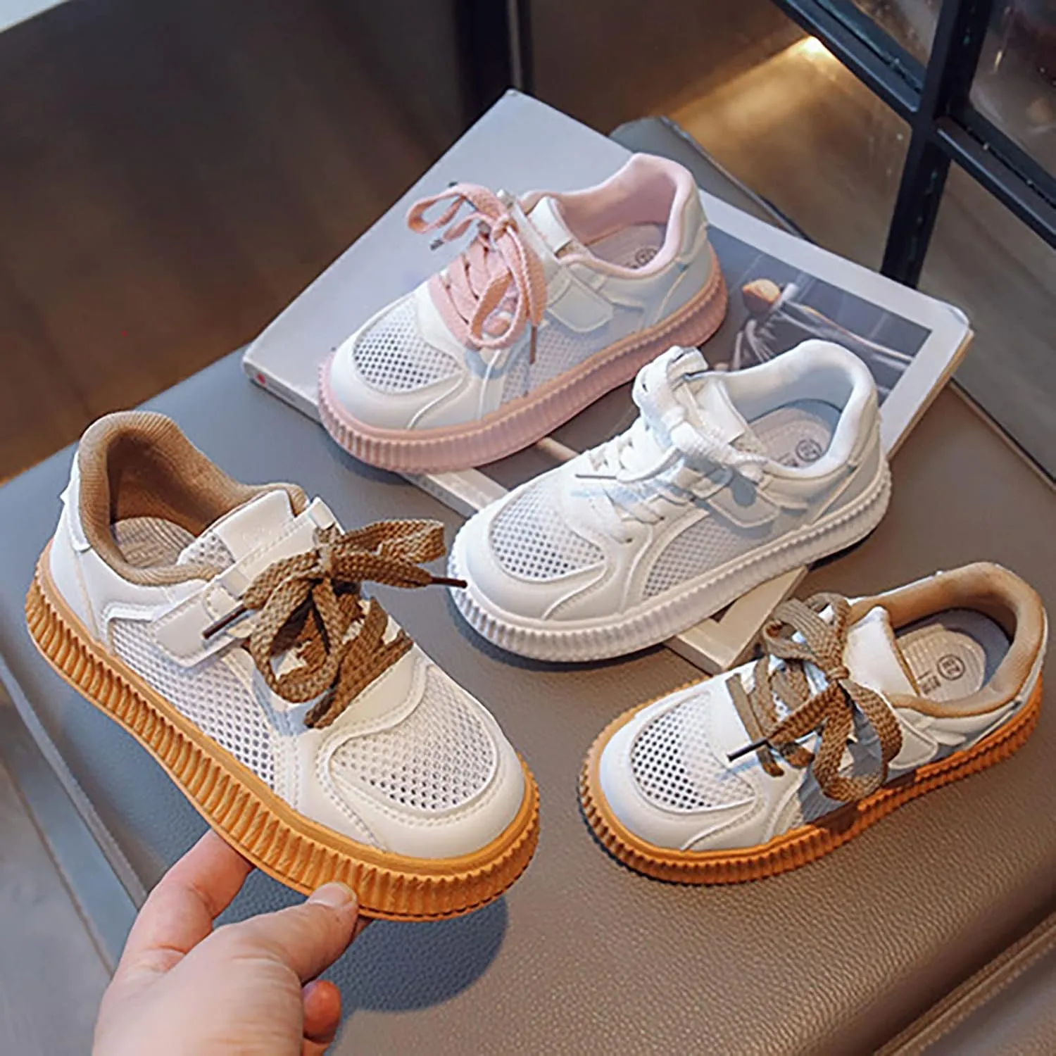 Girls' Flats Sneaker Toddler Kids Mesh Casual Sport Breathable Shoes for Little Kid Tennis Running Lace Up Shoes