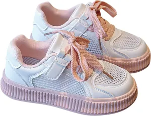 Girls' Flats Sneaker Toddler Kids Mesh Casual Sport Breathable Shoes for Little Kid Tennis Running Lace Up Shoes