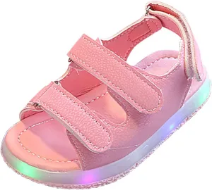 Girls LED Light Up Sandals, Slip On aterproof Adjustable Strap Open Toe Water Shoes for Toddler/ittle Kids