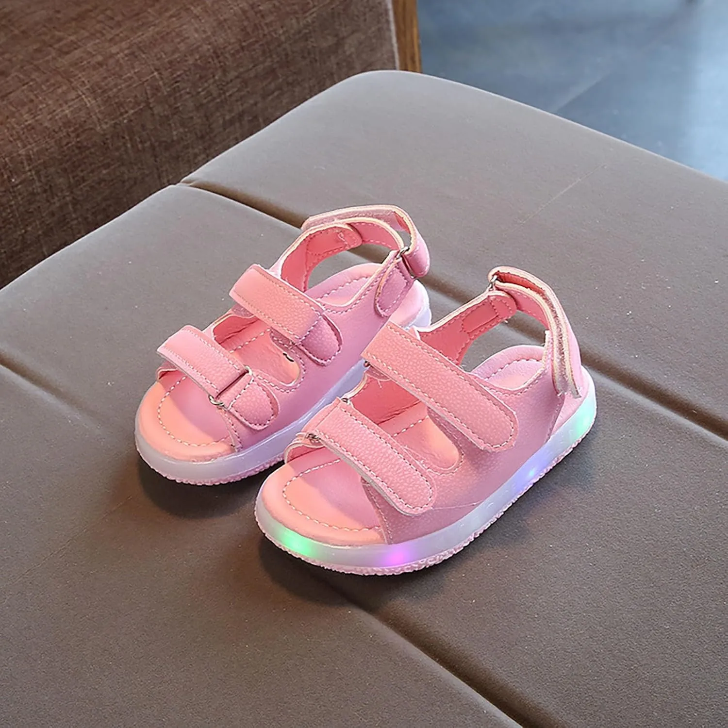 Girls LED Light Up Sandals, Slip On aterproof Adjustable Strap Open Toe Water Shoes for Toddler/ittle Kids
