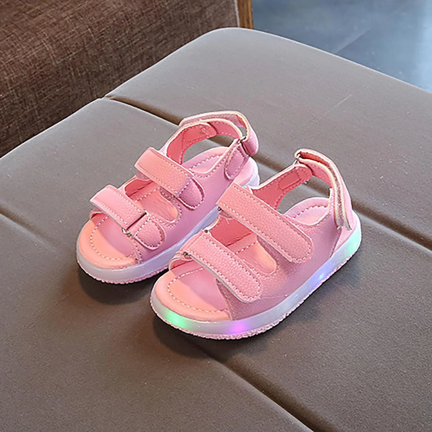 Girls LED Light Up Sandals, Slip On aterproof Adjustable Strap Open Toe Water Shoes for Toddler/ittle Kids