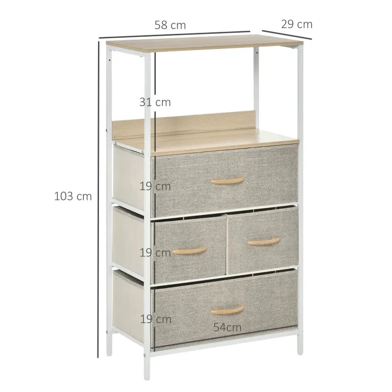 HOMCOM Fabric Chest of Drawers Storage Unit 58x29x103cm - White