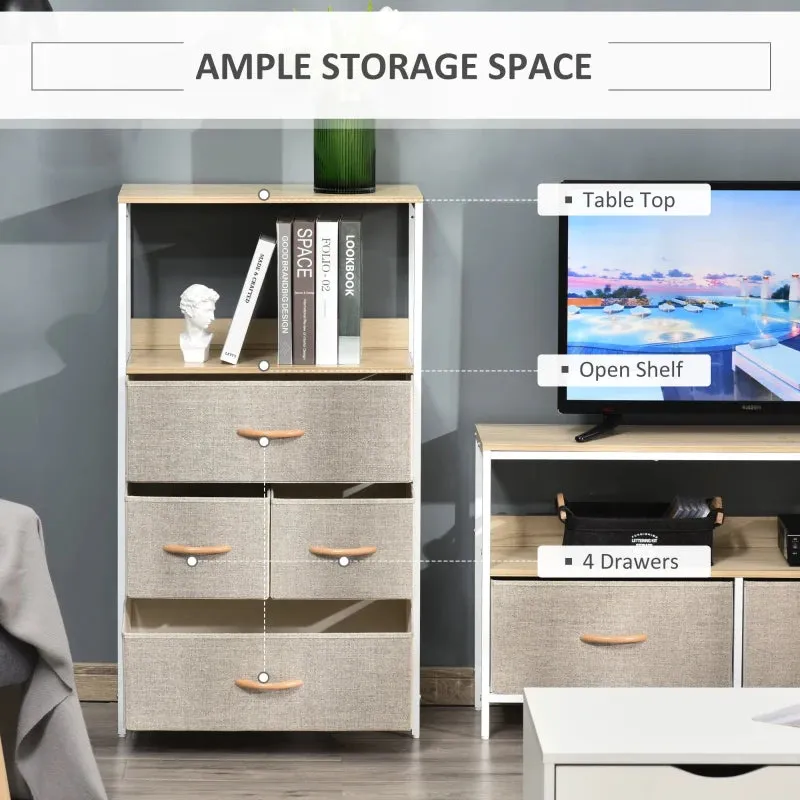 HOMCOM Fabric Chest of Drawers Storage Unit 58x29x103cm - White