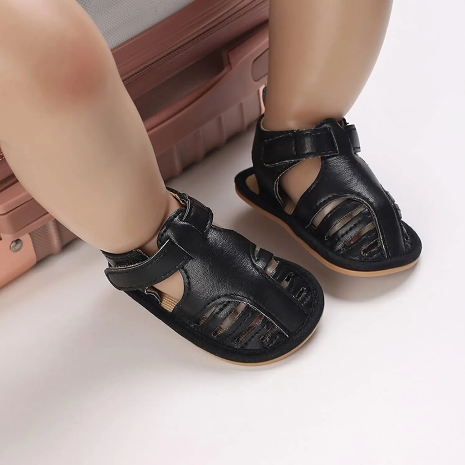 Infant Baby Girls Sandals Solid PU Leather Soft Anti-Slip Rubber Sole Toddler Breathable First Walkers Crib Shoes