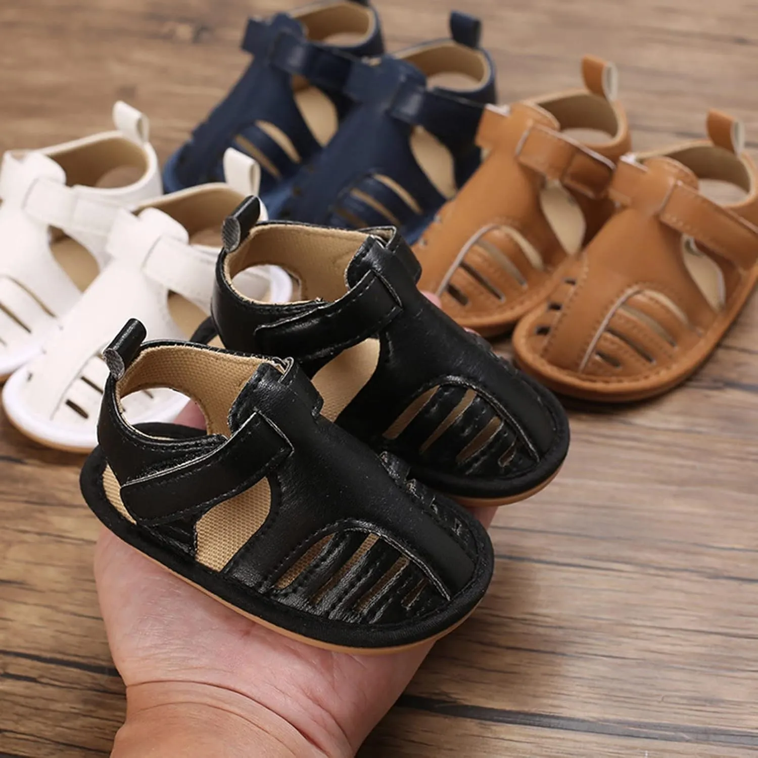 Infant Baby Girls Sandals Solid PU Leather Soft Anti-Slip Rubber Sole Toddler Breathable First Walkers Crib Shoes