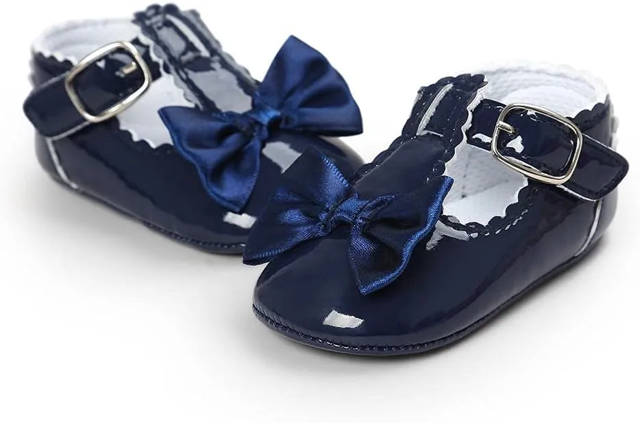 Infant Baby Girls Soft Sole Bowknot Wedding Dress Mary Jane Flat Prewalker Newborn Light Baby Sneaker Shoe 0-18M