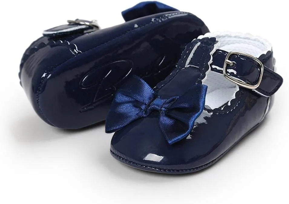 Infant Baby Girls Soft Sole Bowknot Wedding Dress Mary Jane Flat Prewalker Newborn Light Baby Sneaker Shoe 0-18M