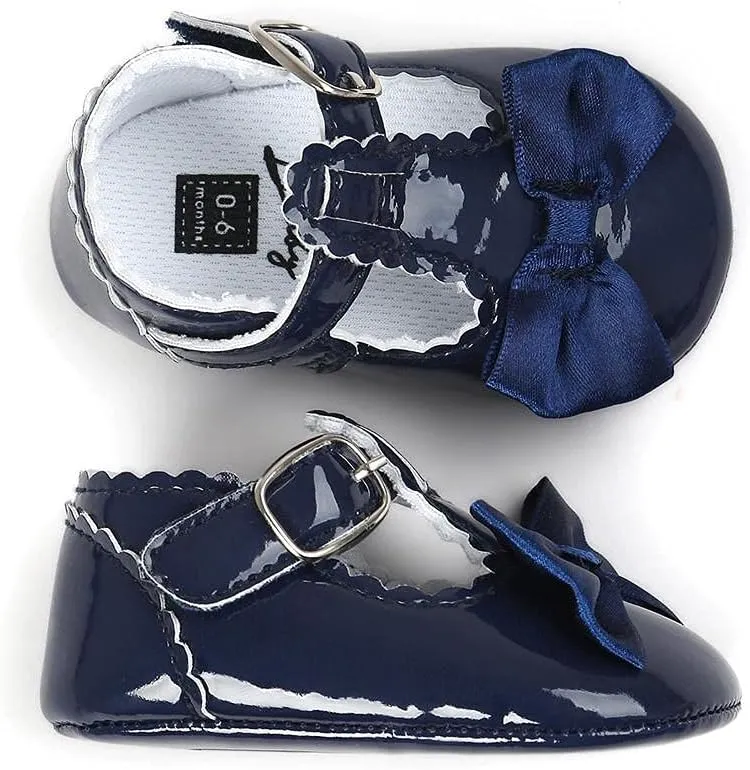 Infant Baby Girls Soft Sole Bowknot Wedding Dress Mary Jane Flat Prewalker Newborn Light Baby Sneaker Shoe 0-18M
