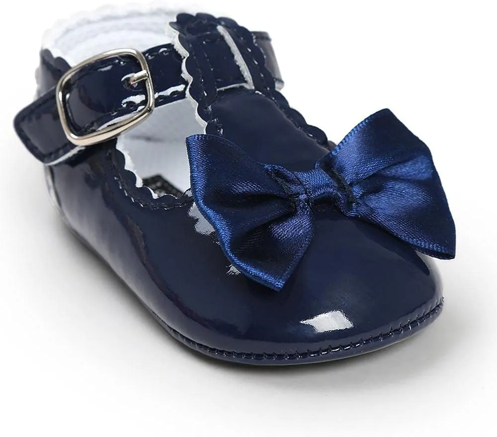 Infant Baby Girls Soft Sole Bowknot Wedding Dress Mary Jane Flat Prewalker Newborn Light Baby Sneaker Shoe 0-18M