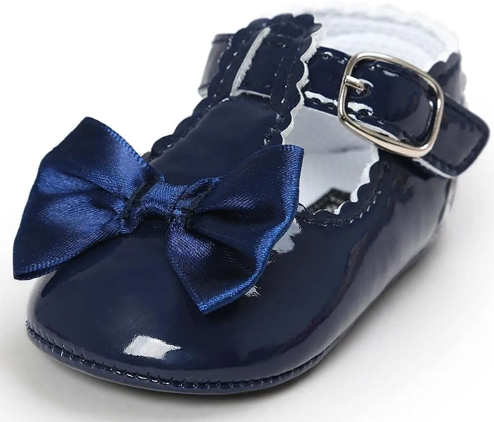 Infant Baby Girls Soft Sole Bowknot Wedding Dress Mary Jane Flat Prewalker Newborn Light Baby Sneaker Shoe 0-18M