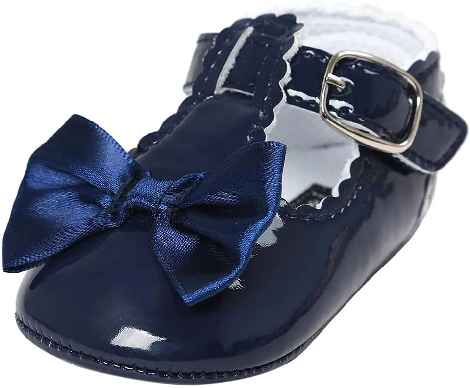 Infant Baby Girls Soft Sole Bowknot Wedding Dress Mary Jane Flat Prewalker Newborn Light Baby Sneaker Shoe 0-18M