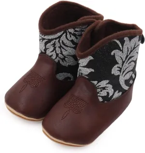 Infant Baby Girls Western Cowboy Boots Leather Embroidery Wide Toe Soft Sole Non Slip Flat Shoes Snow Boots Toddler Girl