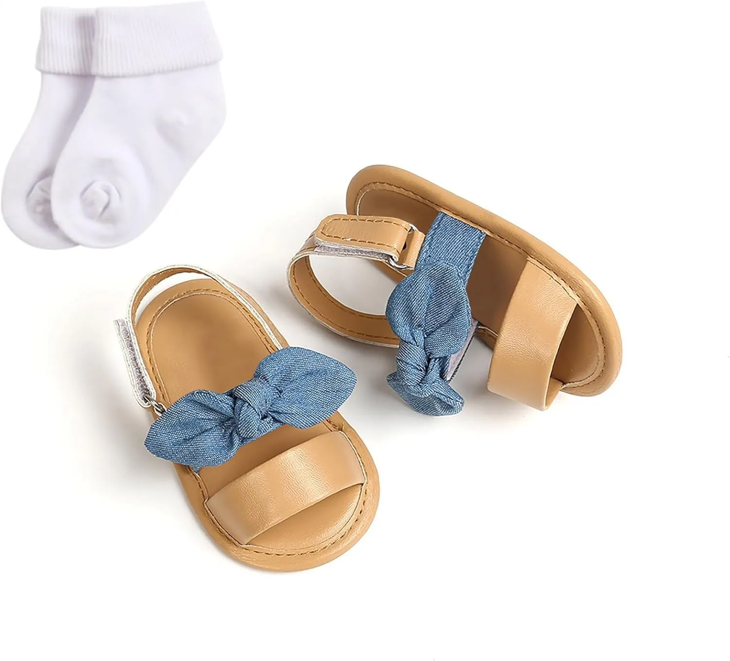 Infant Baby Shoes Boys And Girls Sandals Flat Soles Light Breathable Comfortable Hook Loop Bow With Kids
