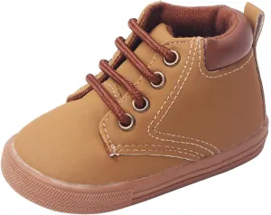 Infant Boys High-top Sneaker Cowboy Baby Brown Shoes Fashion Suede Leather Lace-Up Soft Flat Walking Ankle Boots