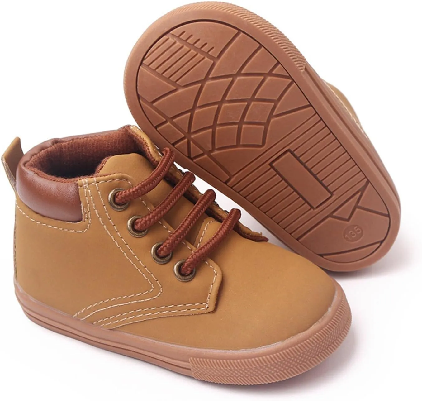 Infant Boys High-top Sneaker Cowboy Baby Brown Shoes Fashion Suede Leather Lace-Up Soft Flat Walking Ankle Boots