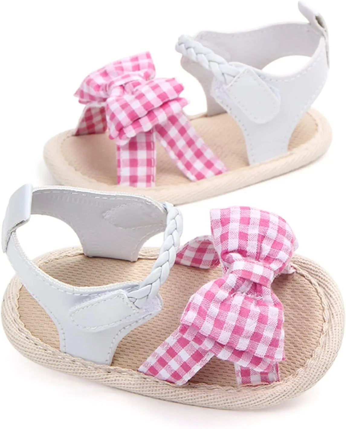 Infant Girls Open Toe Plaid Bowknot Shoes First Walkers Shoes Summer Toddler Flat Sandals Newborn (Pink, 12 Months)