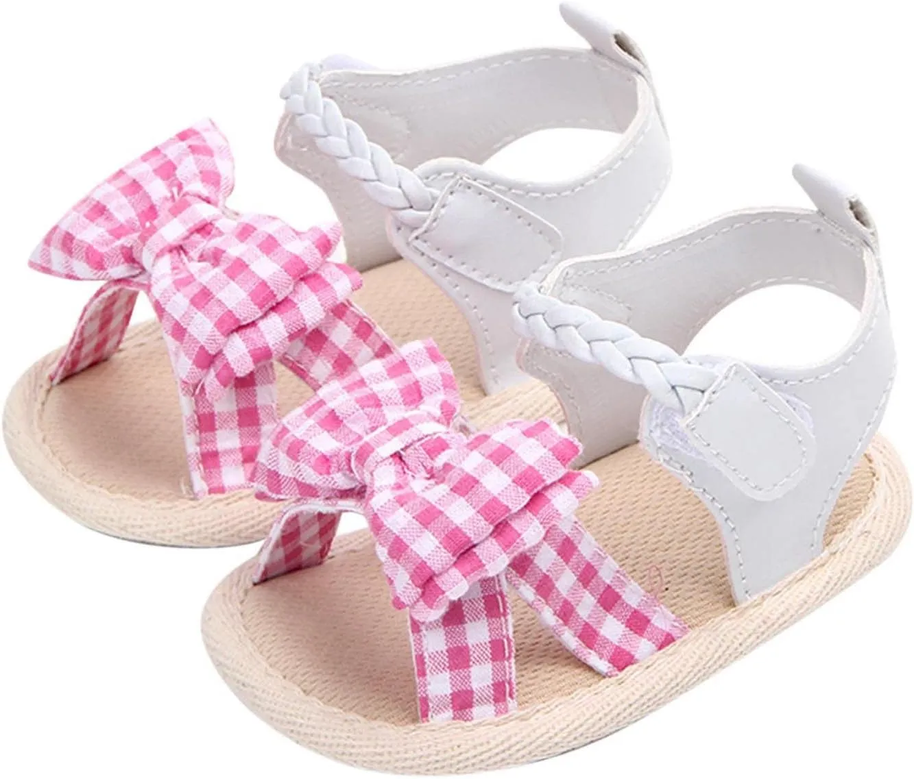 Infant Girls Open Toe Plaid Bowknot Shoes First Walkers Shoes Summer Toddler Flat Sandals Newborn (Pink, 12 Months)