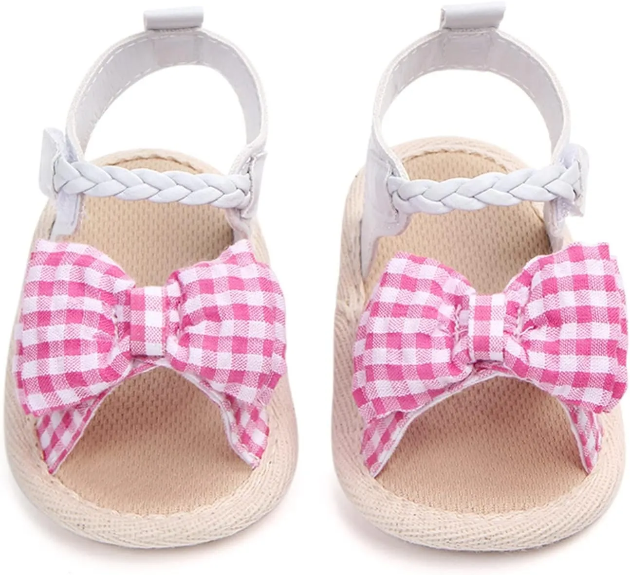 Infant Girls Open Toe Plaid Bowknot Shoes First Walkers Shoes Summer Toddler Flat Sandals Newborn (Pink, 12 Months)