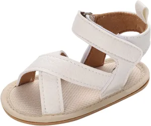 Infant Toddler Baby Girls Boys Shoes Sandals First Walkers Prewalkers Non-Slip Soft Sole Flat Shoes (White, 5 Infant)