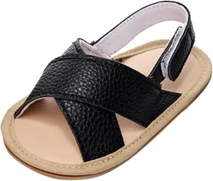 Infant Toddler Baby Girls Boys Shoes Sandals First Walkers Prewalkers Soft Sole Flat Shoes Fashion (Black, 6 Toddler)