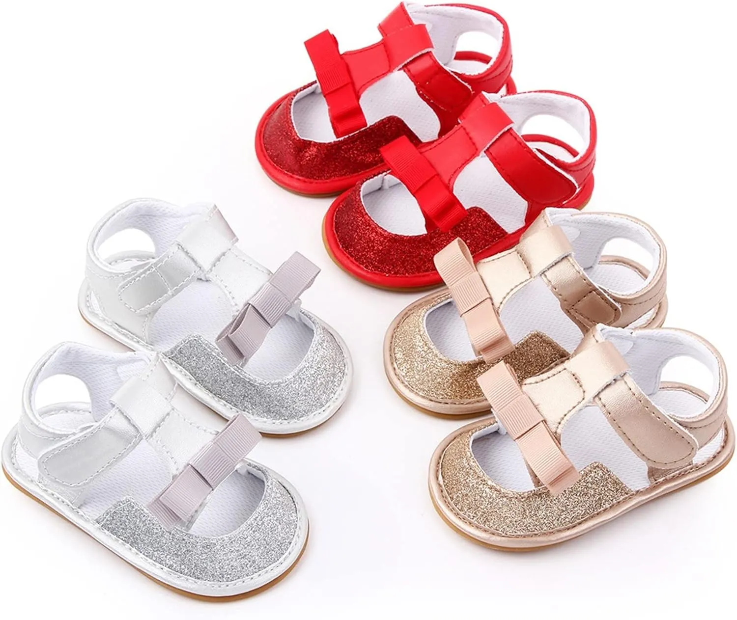 Infant Toddler Baby Girls Boys Shoes Sandals Newborn First Walkers Crib Shoes Anti-Slip Soft Sole (Silver, 4 Infant)