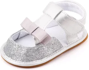 Infant Toddler Baby Girls Boys Shoes Sandals Newborn First Walkers Crib Shoes Anti-Slip Soft Sole (Silver, 4 Infant)