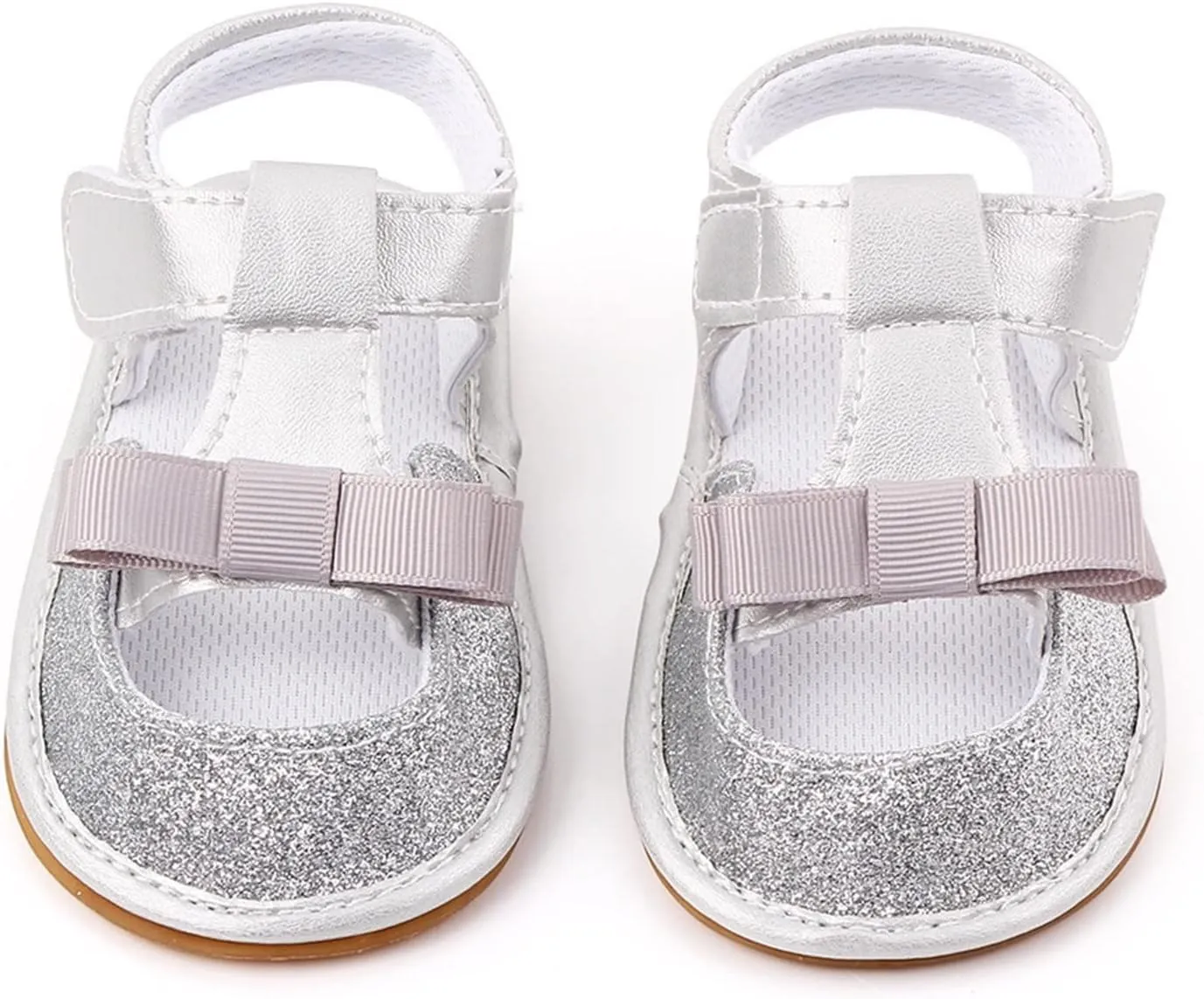 Infant Toddler Baby Girls Boys Shoes Sandals Newborn First Walkers Crib Shoes Anti-Slip Soft Sole (Silver, 4 Infant)
