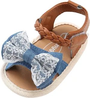Infant Toddler Baby Girls Boys Shoes Sandals Outdoor First Walkers Bow Soft Sole Flat Shoes (Blue, 0-6 Months)