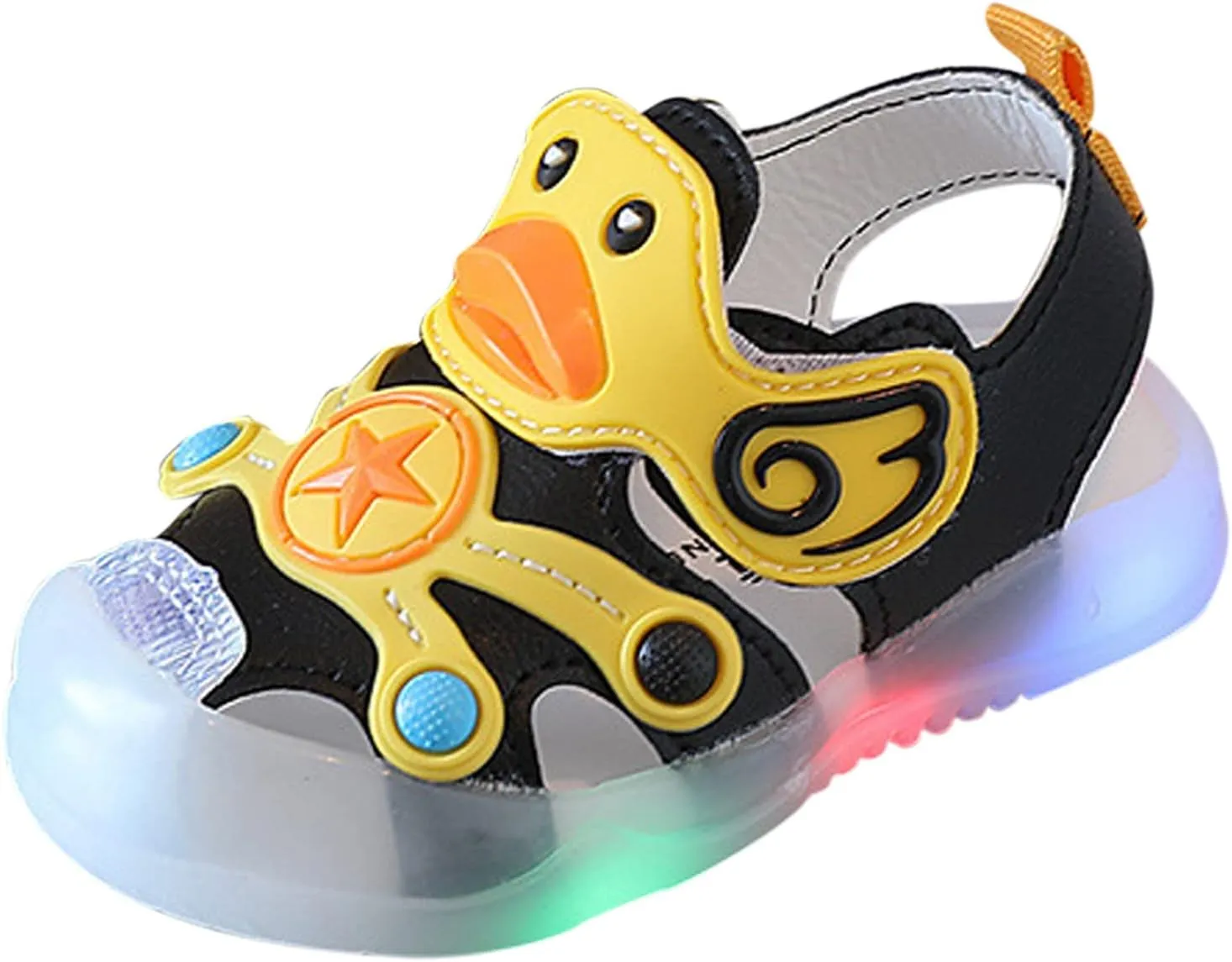 Kid Baby Girls Boys Child Light On LED Baby Shoes Sandals Soft Sole Anti Slip Cartoon Duck Shoes (Black, 18 Infant)