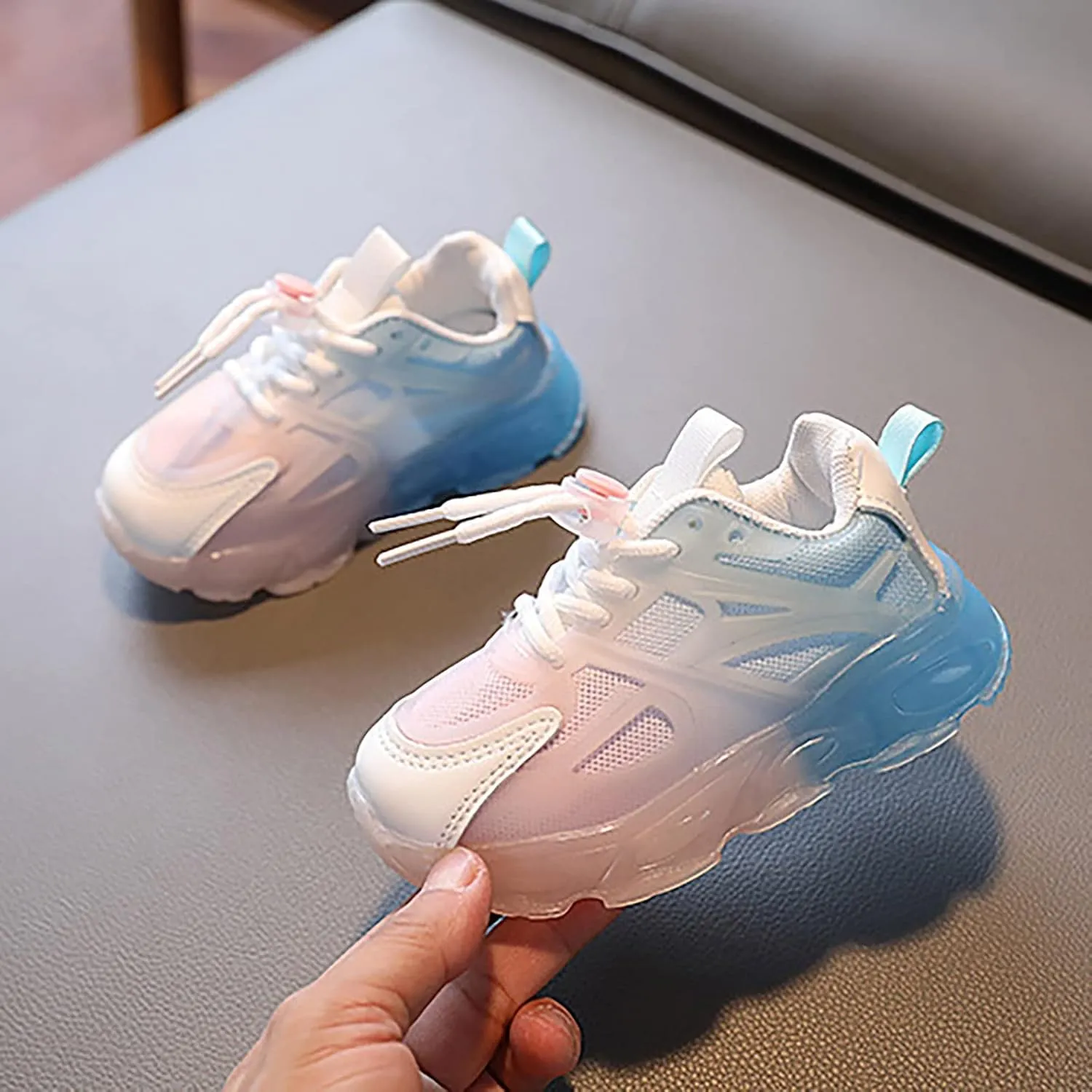 Kids Athletic Shoes Children's Sneakers Color Gradient LED Light Shoes Dad Shoes Lace Up Soft Soles Kids Girls Shoes