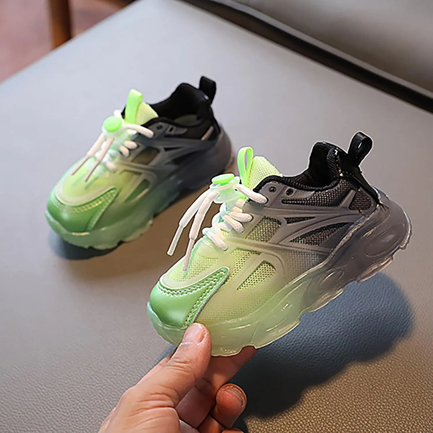 Kids Athletic Shoes Children's Sneakers Color Gradient LED Light Shoes Dad Shoes Lace Up Soft Soles Kids Girls Shoes