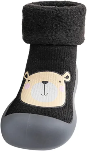 Kids Sole Baby Slipper Boys Stocking Girls Rubber Knit Warm Soft Solid Shoes Toddler Glitter Every Step (Black, 22-23)