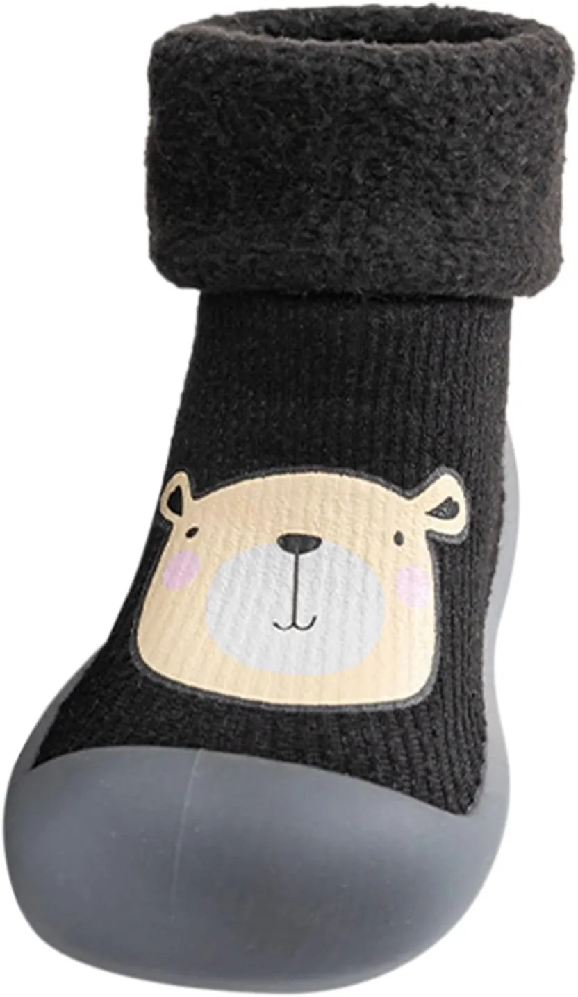 Kids Sole Baby Slipper Boys Stocking Girls Rubber Knit Warm Soft Solid Shoes Toddler Glitter Every Step (Black, 22-23)