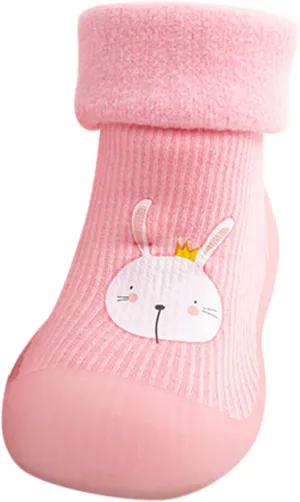 Kids Sole Baby Slipper Boys Stocking Girls Rubber Knit Warm Soft Solid Shoes Toddler Glitter Every Step (Pink, 26-27)