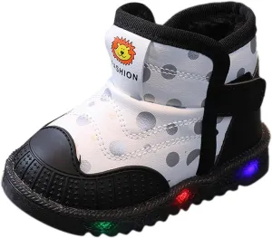 Kids Winter Fleeced Snow Boots Baby Boys Girls Light Up Boots with Warm Liing Toddler Slip Resistan Outdoor Shoes