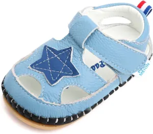 LONSOEN Girl's Genuine Leather Sandals Closed-toe Princess Dress Sandal Shoes