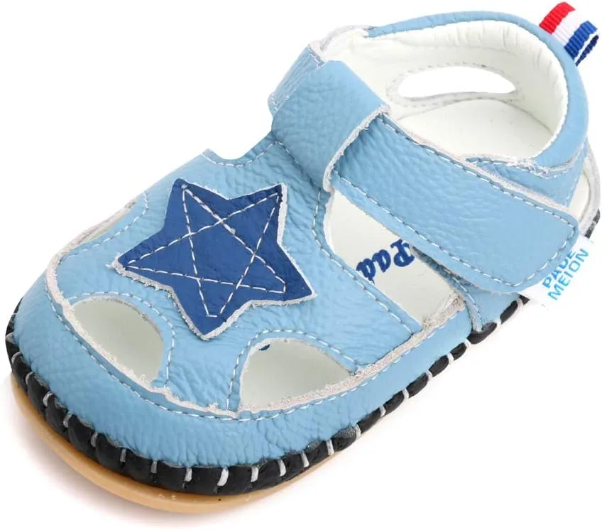 LONSOEN Girl's Genuine Leather Sandals Closed-toe Princess Dress Sandal Shoes
