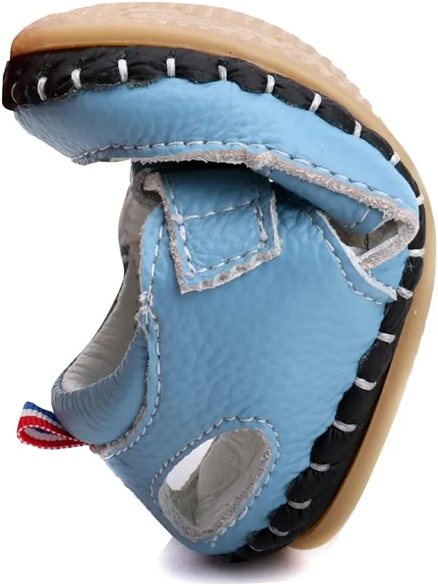 LONSOEN Girl's Genuine Leather Sandals Closed-toe Princess Dress Sandal Shoes