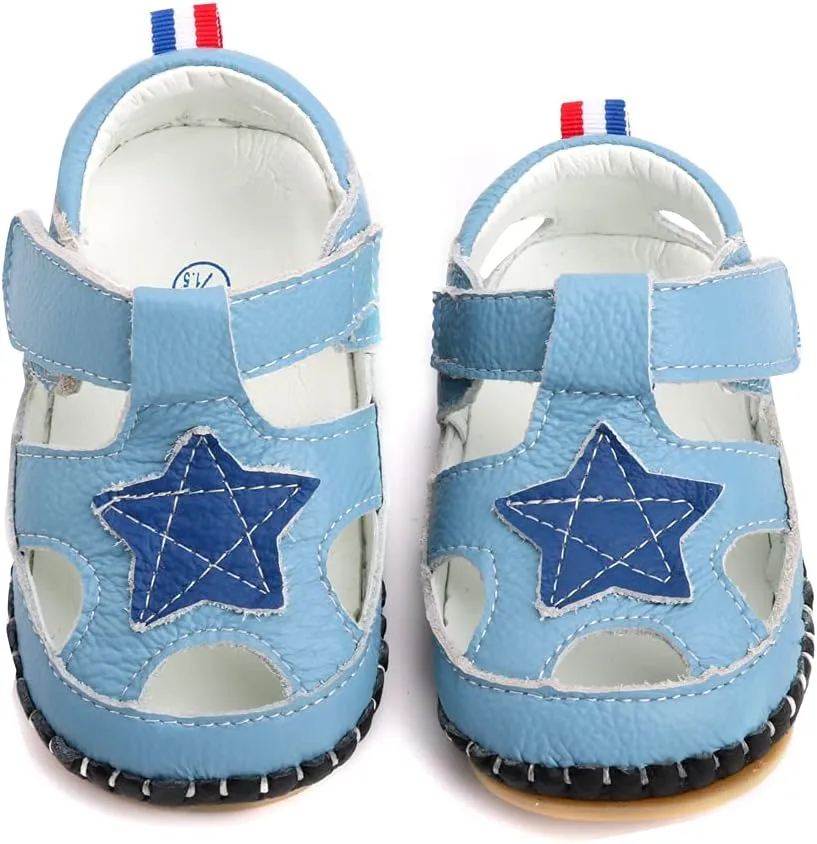LONSOEN Girl's Genuine Leather Sandals Closed-toe Princess Dress Sandal Shoes