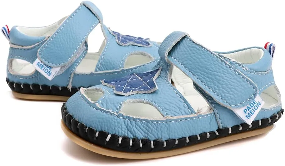 LONSOEN Girl's Genuine Leather Sandals Closed-toe Princess Dress Sandal Shoes