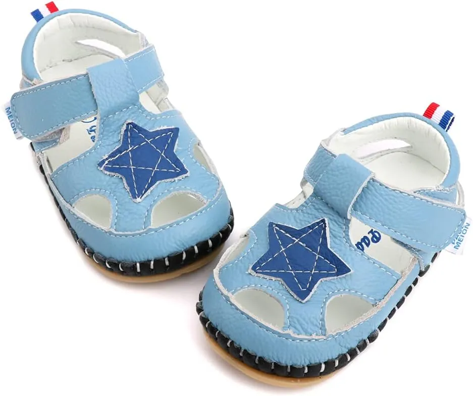 LONSOEN Girl's Genuine Leather Sandals Closed-toe Princess Dress Sandal Shoes