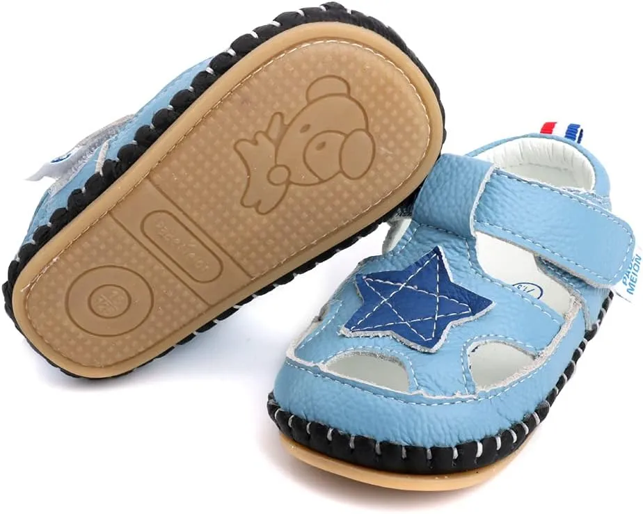LONSOEN Girl's Genuine Leather Sandals Closed-toe Princess Dress Sandal Shoes