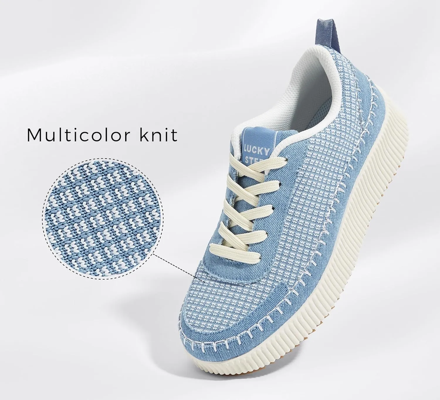 LUCKY STEP Women's Platform Sneakers Rhinestone Fashion Chunky Casual Sparkly Retro Braided Walking Shoes