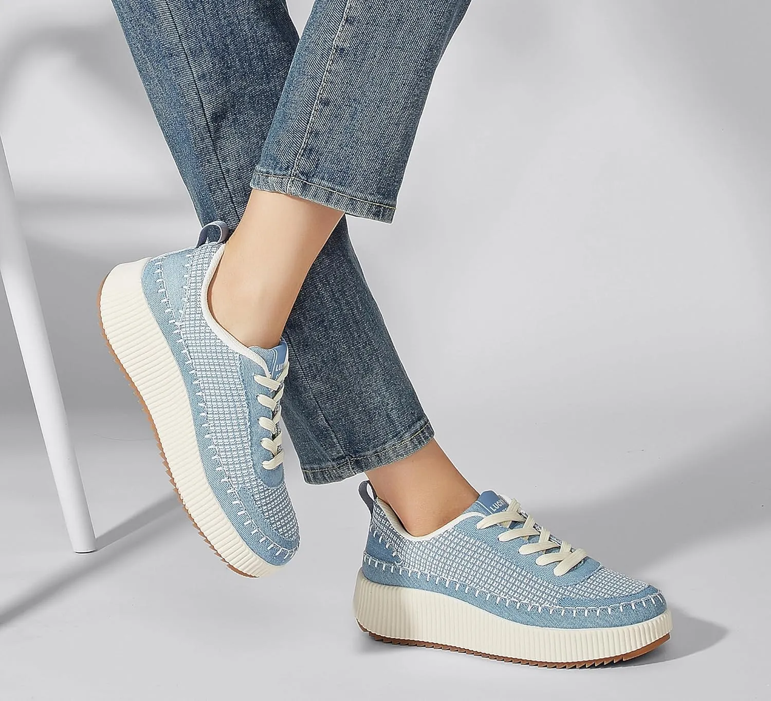 LUCKY STEP Women's Platform Sneakers Rhinestone Fashion Chunky Casual Sparkly Retro Braided Walking Shoes