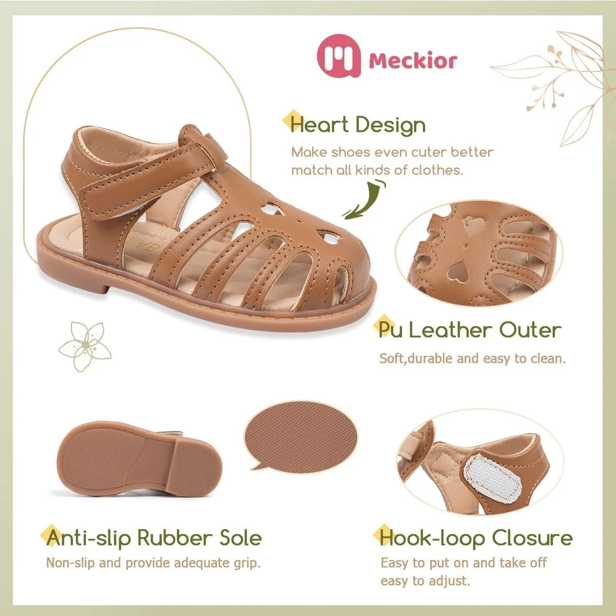 Meckior Toddler Girls Sandals for Little Girls Wedding Dress Sandals Open Toe Non-Slip Summer Beach Pool Shoes (Toddler/Little Kid)