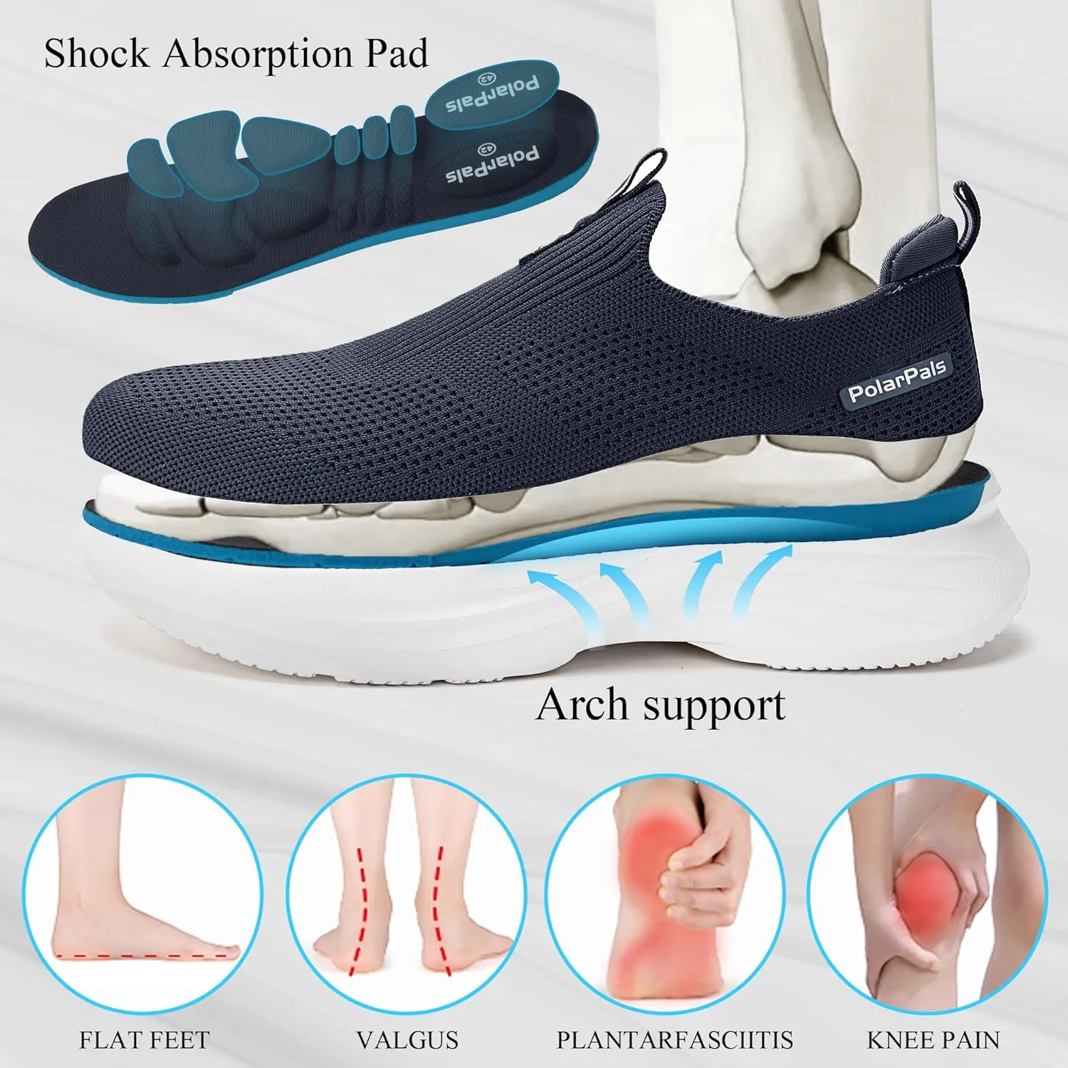 Mens Walking Shoes Slip On Tennis Shoe Athletic Gym Workout Shoes Comfortable Lightweight Cross Training Fashion Sneakers