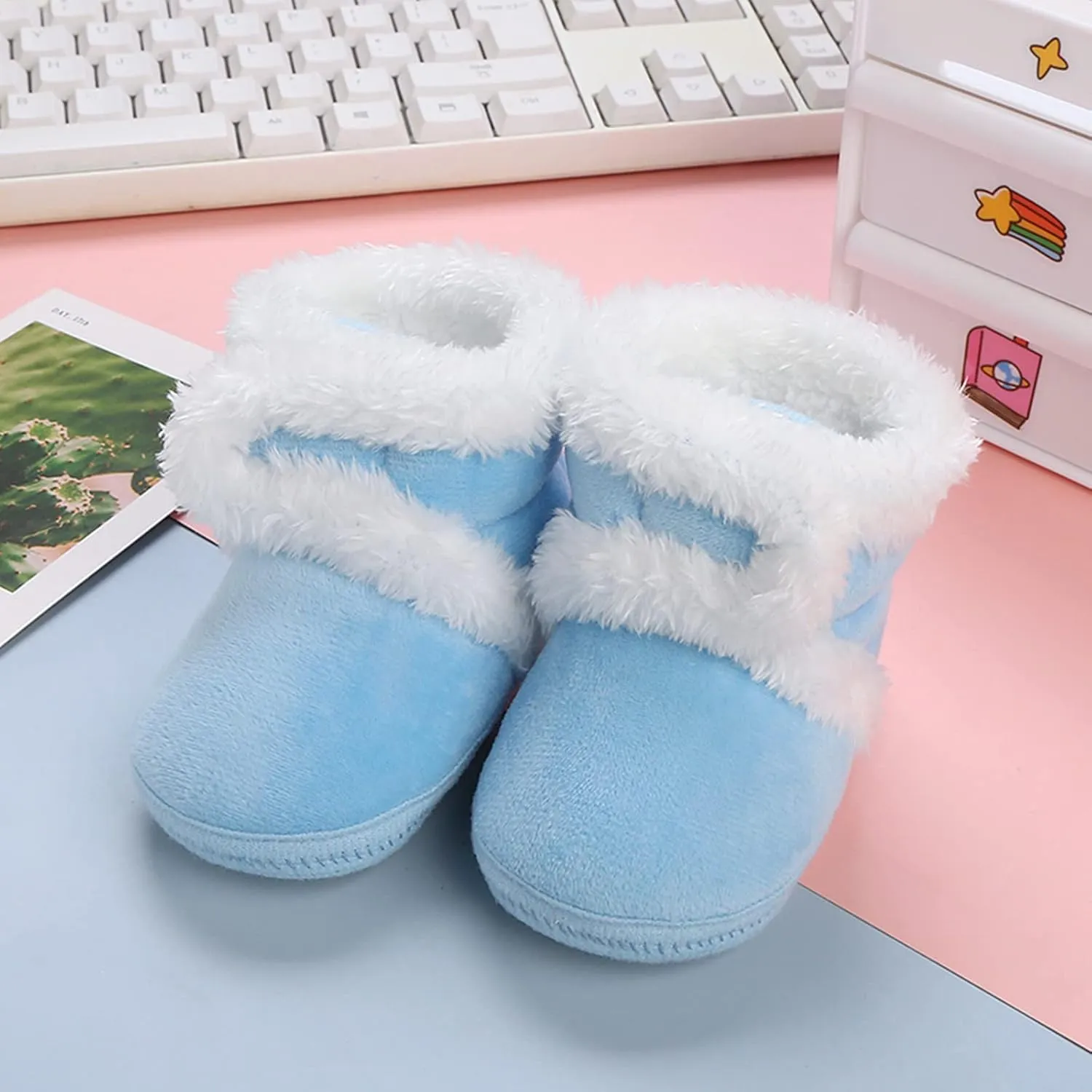 Newborn Baby Boots Ankle Snow Booties Cozy Fleece Socks Shoes with Grippers Stay On Slipper Infant Toddler Crib Shoes