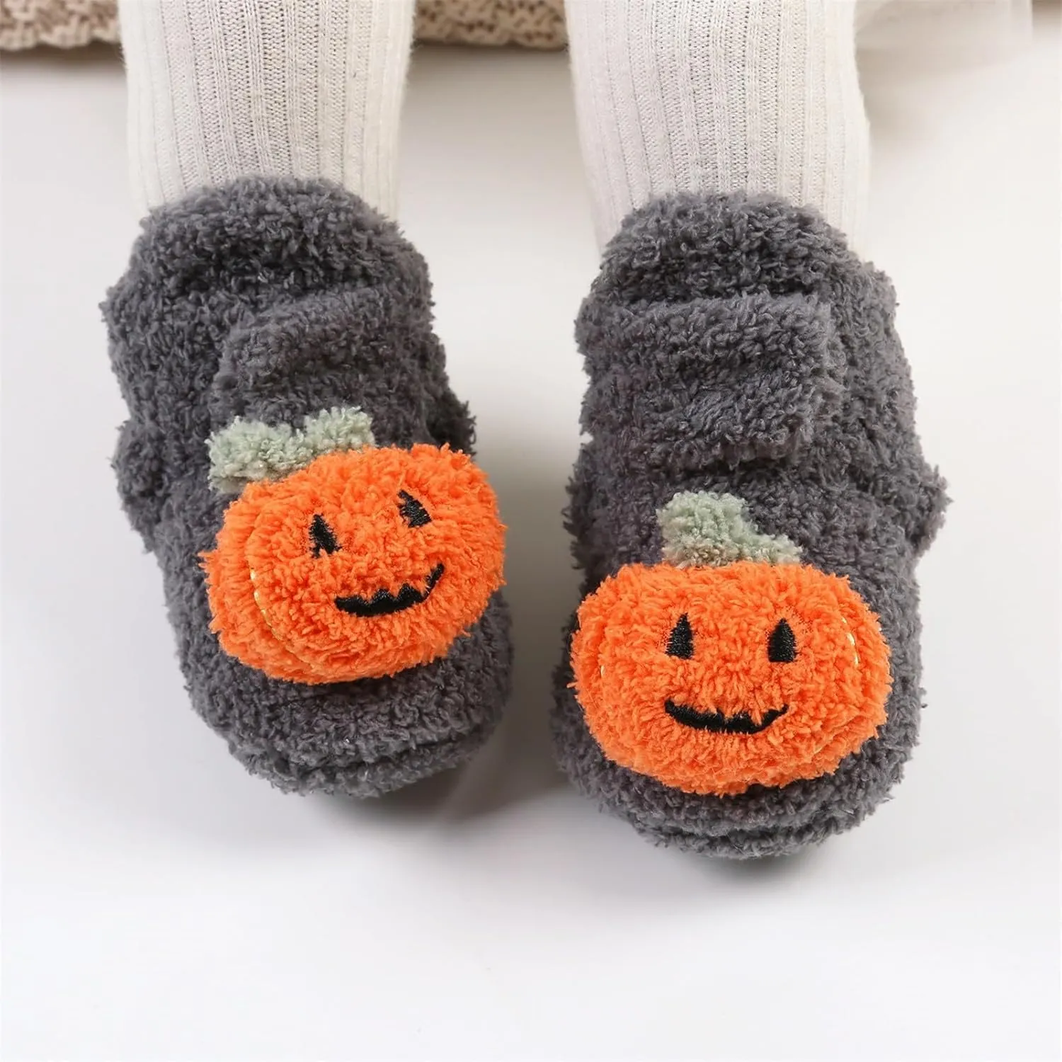 Newborn Baby Cozy Plush Booties with Grip Infant Halloween Booties Soft Sole Winter Warm Slippers Baby Crib Shoes