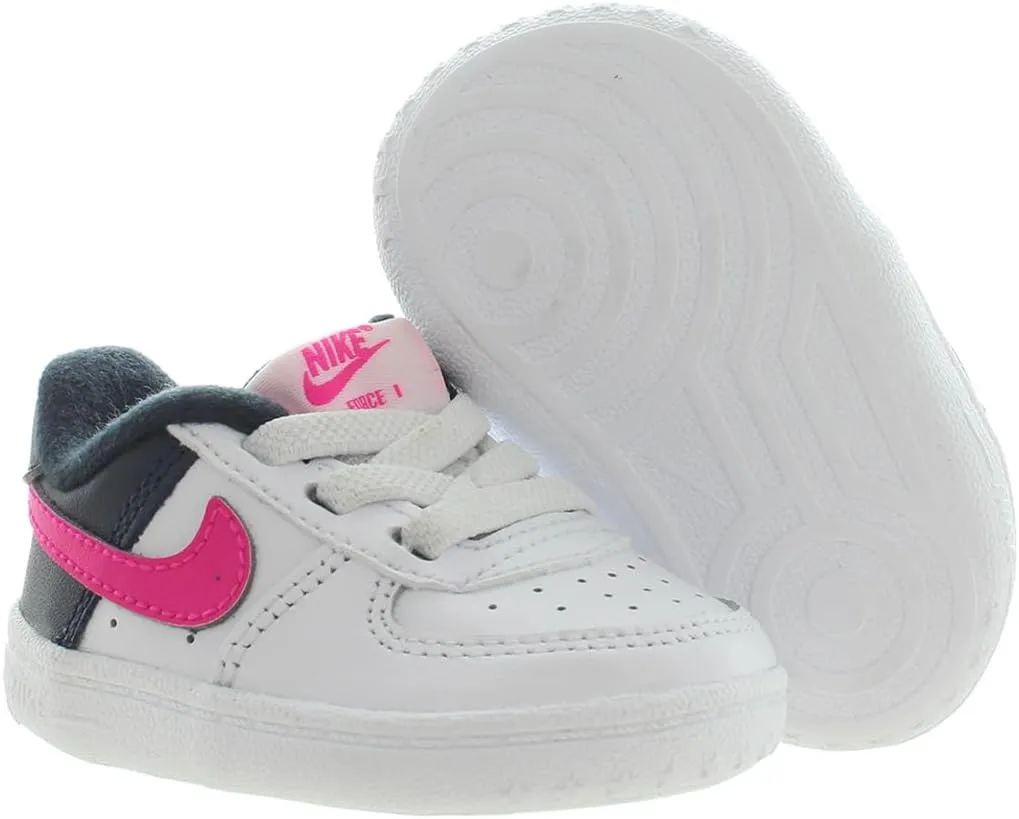 Nike Force 1 Crib Infant Booties (DQ0364-109, White/Dark Obsidian/Fierce Pink)