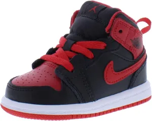Nike Jordan 1 Mid Infant/Toddler Shoes Size 5, Color: Black/Fire Red/White